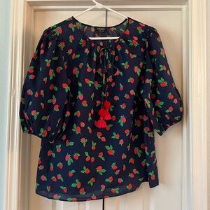 Kate Spade Tossed Strawberry Puff Sleeve Top, size Large. NWT.